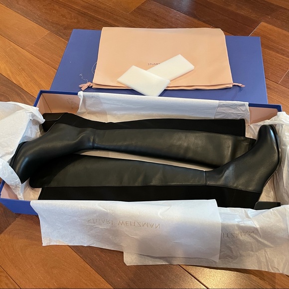 NIB Stuart Weitzman 5050 block black leather knee high boots - Picture 5 of 13